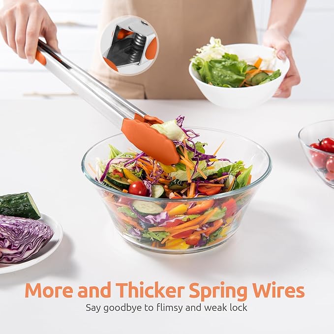 600쨘F Heat Resistant Kitchen Tongs: U-Taste 16 inch Extra Long Large Silicone Cooking Tong with Sturdy Non Stick Rubber Tips & Non Slip Silicon Coated 18/8 Stainless Steel Handle for Grill BBQ(Orange)