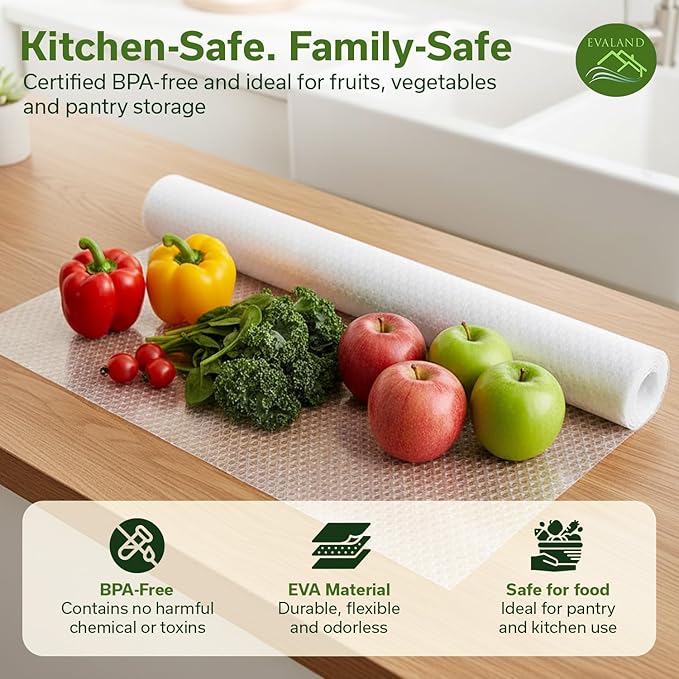 EVALAND Shelf Liners for Kitchen Cabinets Non-Adhesive 21.6" x 20 FT Clear Drawer Liner Non Slip, Washable Cabinet Liner, Waterproof Shelf Liners for Cabinets, Refrigerator Bathroom Pantry Cabinet Mat