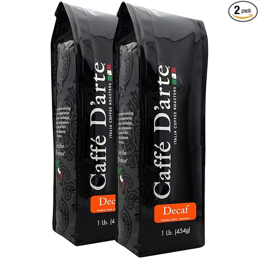 Caff챕 D'arte Decaf Ground Espresso ??Medium Dark Roast, Bold & Smooth Flavor with Rich Crema ??Fresh Roasted in Seattle, Crafted for Espresso Machines ??1 lb Bag, Pack of 2