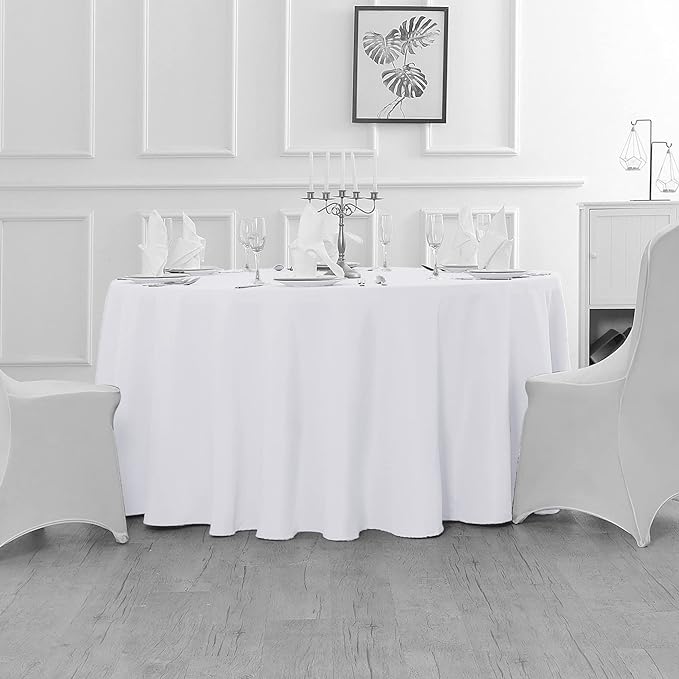 Fokitut 6 Pack Round Tablecloth, 70 Inch, Stain Resistant and Wrinkle Polyester Table Cloth, Fabric Table Cover for Kitchen Dining, Wedding, Party, Holiday Dinner-White