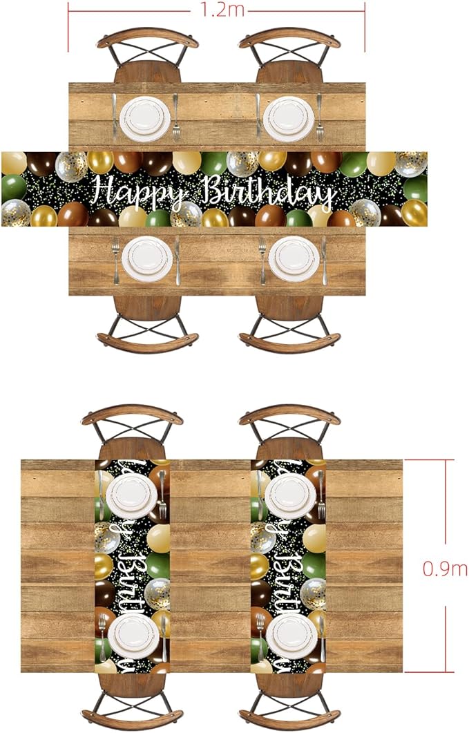 Letjolt Green Brown Balloon Happy Birthday Table Runner 72 Inches Celebrate Birthday Party Table Decor