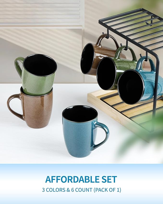 Ceramic Mugs 12oz,Set of 6,Large Ceramic Coffee Mugs for Men, Women, Dad, Mom, Coffee cups,Modern Coffee Mugs With Handle For Tea,Latte,Cappuccino,Cocoa. (6 Pack)