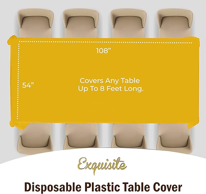 Exquisite Party Solids 6-Pack Premium Plastic Tablecloth 54in. x 108in. Rectangle Plastic Table Cover - Yellow