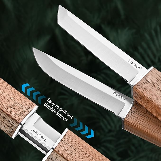 Treszen Double Knife Set, Flexible Cooking Knife for Peeling, Slicing, Trimming, etc., Precision Close Knife, High Carbon Stainless Steel Blades, Kitchen Knives, Yellow