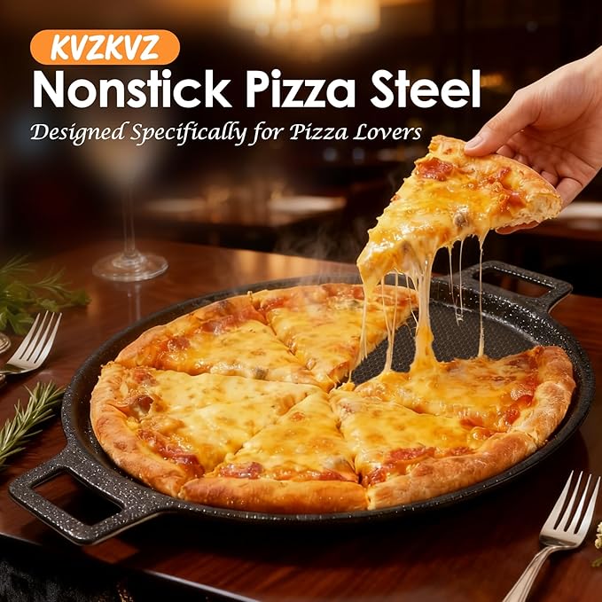 Laser-etched Nonstick Pizza Steel, 3-Layer Hybrid Steel Pizza Pan with Aluminum Core, Better Thermal Conductivity than Stone, Safe Up to 900째F, Food-grade Non-stick Oven Baking Pan, PTFE & PFAS Free