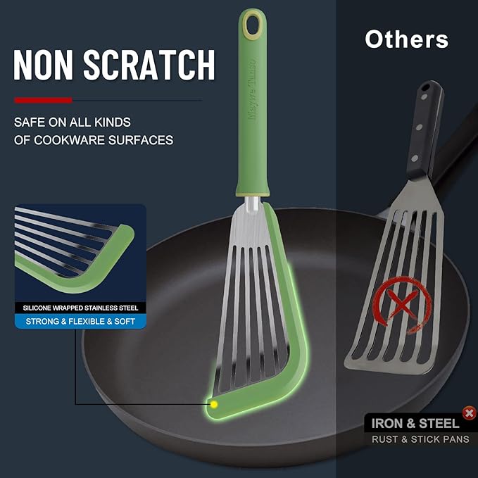 Fish Spatula,600??Heat Resistant Silicone Fish Spatula with Basting Brush,for Nonstick Cookware,Flexible Slotted Fishs Turner Spatulas,BPA Free,Dishwasher Safe(Green)