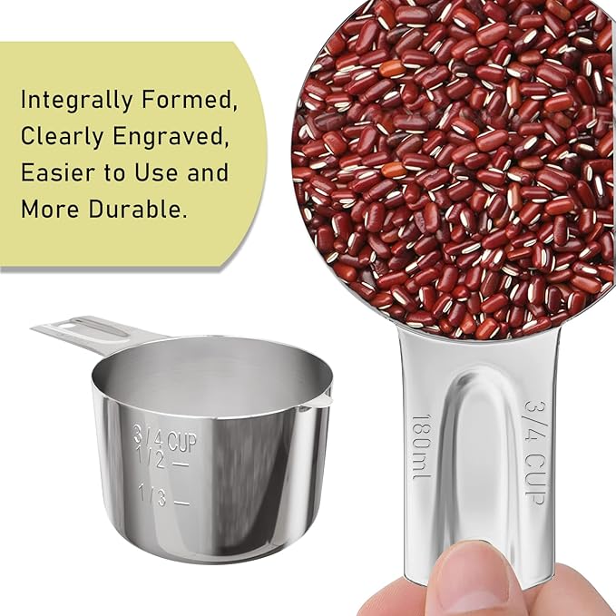 BERYLER 1PCS 3/4Cup (180ml, 6oz) Single Measuring Cup, Stainless Steel Measure Scoop, Metric and US Measurement, Dishwasher Safe