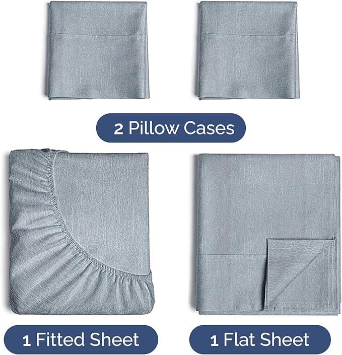 Twin 4 Piece Sheet Set - Cooling & Breathable Bed Sheets - Hotel Luxury Bed Sheets for Women, Men, Kids & Teens - Bedding w/Deep Pockets & Easy Fit - Soft & Wrinkle Free - Twin Heathered Blue Sheets