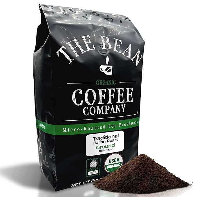 The Bean Organic Coffee Company Il Chicco (Traditional Italian Roast), Dark Roast, Ground Coffee, 5-Pound Bag,Caf챕 molido tostado organico