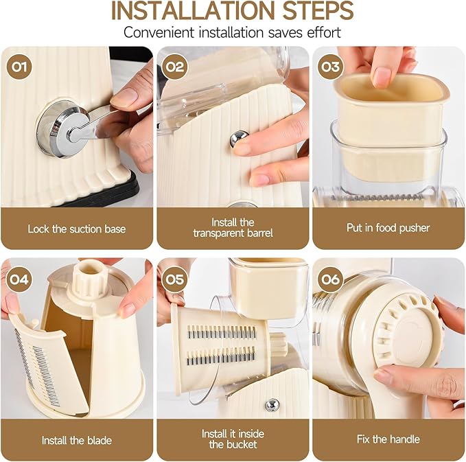 Xilrvna RotaryCheese Grater,VegetableShredder 5 in 1 Cheese Grater with HandleedderReinforcedSuction,EasytoClean,KitchenChopperforCrushedIce,Fruits and Nuts with Blade Storage Case竊늋hite