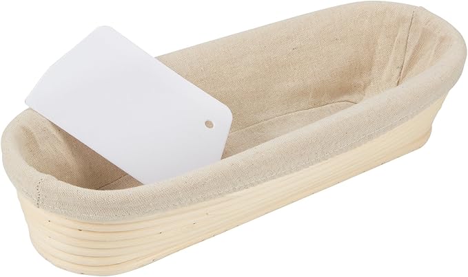 ANPHSIN 13" Banneton Bread Proofing Basket - Sourdough Basket Loaf Brotform, Oval Dough Rising Bowl with Liner for Homemade Bread Making Baking Supplies Gifts