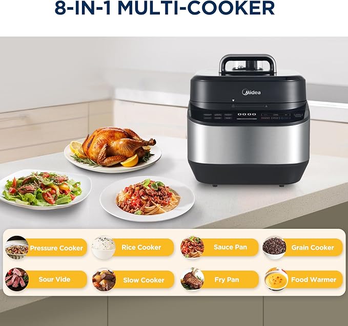 Midea Electric Pressure Cooker, 14째 Inclined Panel, 8-in-1 Olla de Presion, Multi-Functional Programmable Slow Cooker, Rice Cooker, Steamer, Saut챕 Pan, Yogurt Maker and More, 5 Quart