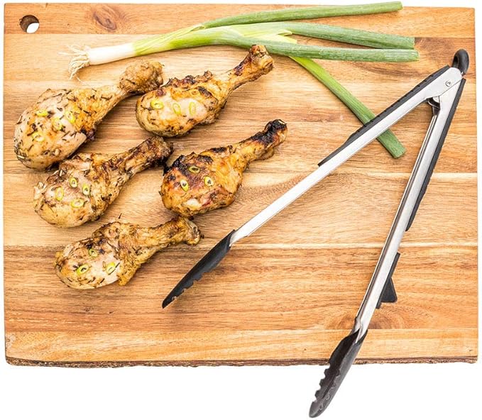 Restaurantware-13.5 x 6 Inch Professional Chef Tong, 1 Non-Slip Utility Tong - Scalloped Edges, Silicone Tips, Stainless Steel Heavy-Duty Tong, Thumb Rests, For Cooking, Serving, Frying, And Grilling