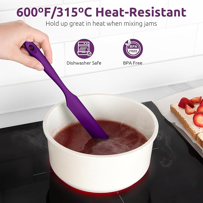 U-Taste Skinny Silicone Jar Spatula: 600쨘F Heat-Resistant Food-Grade 10in Long Narrow Sourdough Stirring Stick, Seamless Flexible Peanut Butter Spreader for Scraping Icing Bread Cream, Jam (Purple)