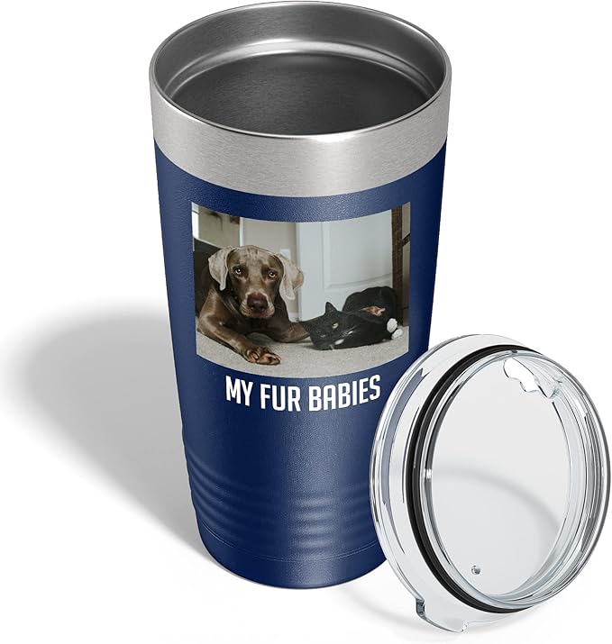 Personalized 20oz (17 Colors) Photo Picture Printed Insulated Stainless Steel Powder Coated Tumbler with Lid ??Customized Mother's Day Gift for Her Him Men, Custom Coach Gifts Team Mom Dad (Navy Blue)