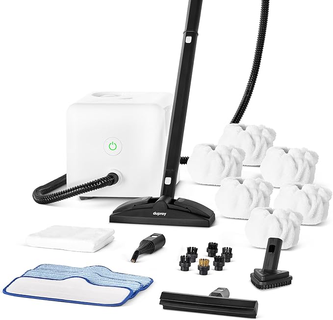Dupray Neat Steam Cleaner with 22-Piece Accessory Kit ??Versatile, Portable Steamer for Floors, Upholstery, Tiles, and More, removes 99.9% of Bacteria & Viruses* (incl. x6 Triangle Bonnets)