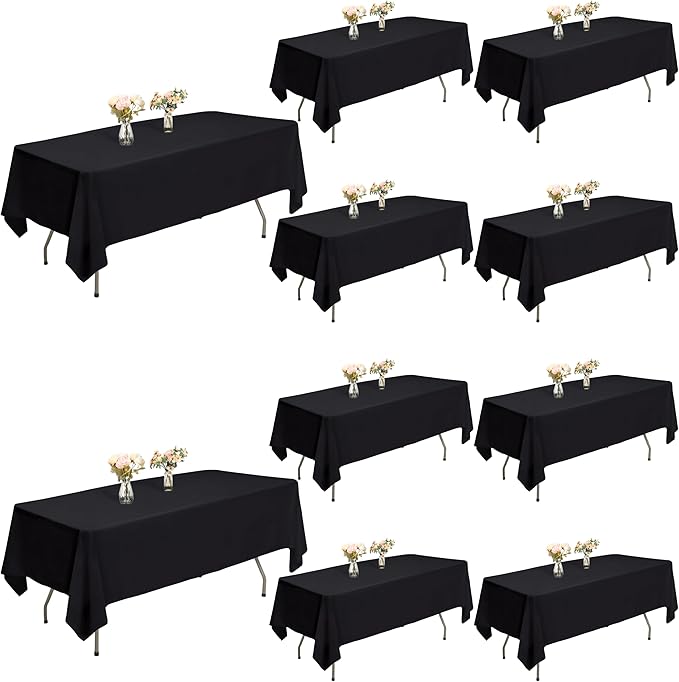 ITWMTTO 10-Pack Black Tablecloths Rectangular 60x102 Inch - Heavy-Duty Polyester Fabric Table Cloth Rectangle Table Cover for Rectangle Tables - Reusable & Washable