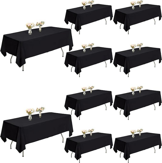 ITWMTTO 10-Pack Black Tablecloths Rectangular 60x126 Inch - Heavy-Duty Polyester Fabric Table Cloth Rectangle Table Cover for Rectangle Tables - Reusable & Washable