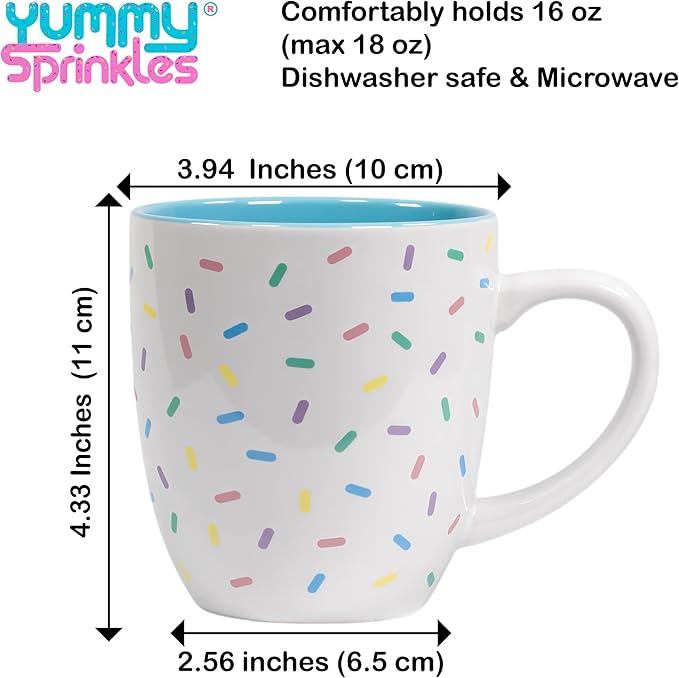 Poppy Blue Cute Coffee Mug with Pastel Sprinkles | Birthday Cake Coffee Cup Gift | Large White Ceramic Cup | Ice cream and Dunkin Donuts Coffee Mugs