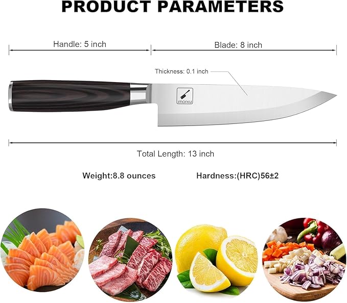 imarku Chef Knife 8-Inch Pro Japanese Kitchen Knife 7Cr17MoV High-Carbon Stainless Steel Paring Knife Ergonomic Handle Rasor Sharp Single-Bevel Edge Christmas and Thanksgiving Gift for Women and Men