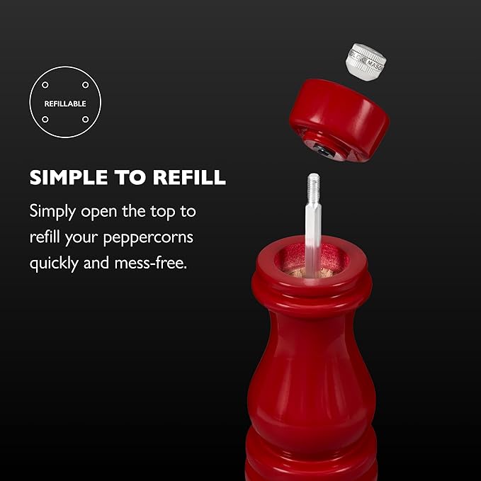 Cole & Mason London Refillable Spice Mill - Kitchen & Home Accessory - Table Salt Grinder - Salt Mill with Ceramic Mechanism - 7", Red Gloss