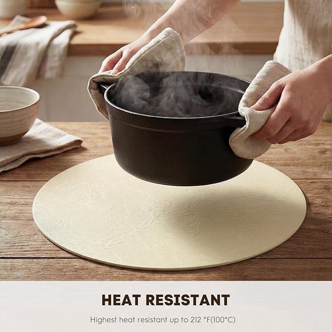 Artoid Mode Beige Faux Leather Placemats Set of 6, 15 Inch Waterproof Wipeable Heat Resistant Place Mats, Reversible Table Mats for Kitchen Dining Decor
