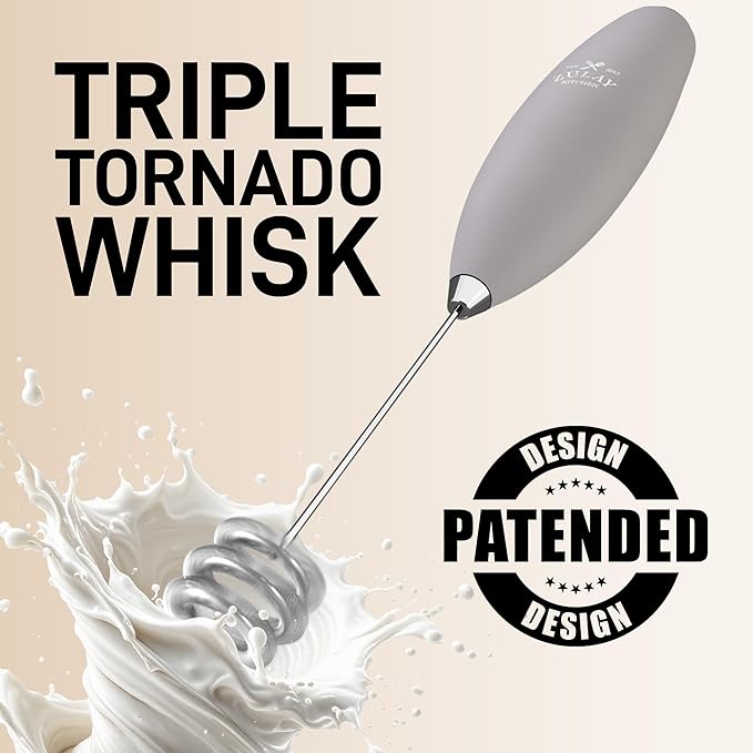 Zulay Kitchen Patented Tornado Triple Whisk Milk Frother with 4 Duracell Batteries ??Handheld Foam Maker for Coffee, Lattes, Matcha & Hot Chocolate ??Rich, Creamy Froth in Seconds