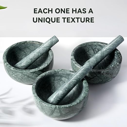 Koville Luxury Marble Mortar and Pestle Set, 7"-4cups Grinder Bowl for Guacamole, Salsa, Pill Crusher, Spice, Herb, Garlic, Nut, Heavy Duty Grinder for Kitchen