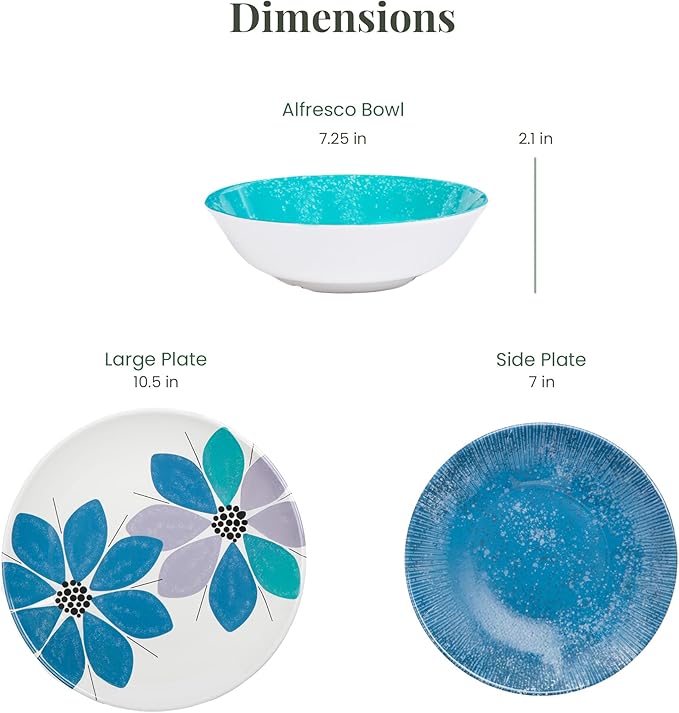 Larder & Vine 12-Piece Melamine Dinnerware Set: Durable, Lightweight, Break-Resistant Plates & Bowls ??Stylish, Non-Toxic, Dishwasher Safe ??Ideal for Everyday Use, Indoor & Outdoor Dining ??Floral