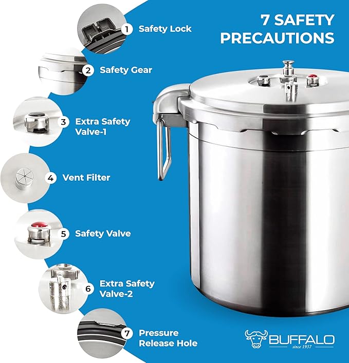 Buffalo 32 Quart Stainless Steel Pressure Cooker Extra Large Canning Pot with Lid for Commercial Use - Easy to Clean Induction Stove Top Pressure Canner, Can Cooker - SG Certificate QCP430