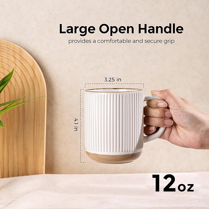 GBhome Ceramic Coffee Mugs Set of 4, 12oz Handmade Stoneware Coffee Mugs Set with Large Handle for Cappuccino/Latte/Tea/Hot Cocoa, Dishwasher & Microwave Safe, Off White