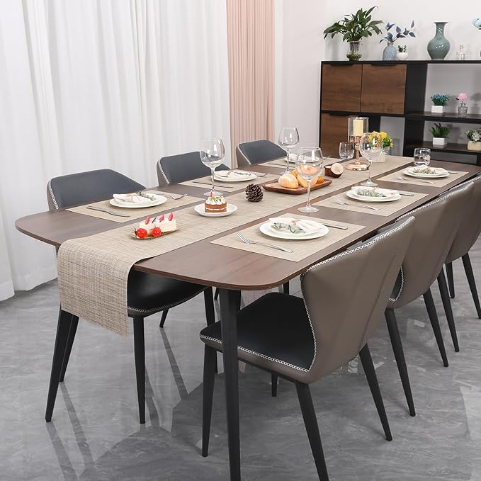 Myir JUN Table Runner, Vinyl Table Runner Indoor 55 Inch Long Arbitrarily Cropped Runner for Table Heatproof for Home Party (Beige, 15 x 55 inch)