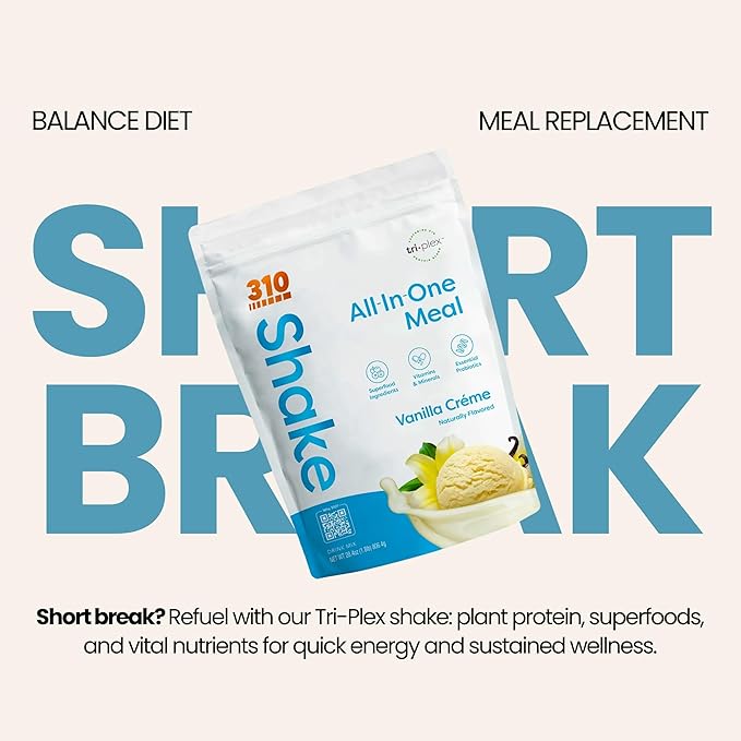 310 Nutrition All-In-One Meal Replacement Shake Powder - Plant-Based Protein Smoothie Blend w/High Fiber, Probiotics & Adaptogens - Low Carb, Vegan, Keto & Paleo Friendly - Vanilla Creme - 28 Srv