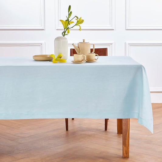 Solino Home Linen Tablecloth 52 x 52 Inch - 100% Pure Linen Ice Water Square Tablecloth - Fete, Machine Washable Table Throw for Spring, Easter