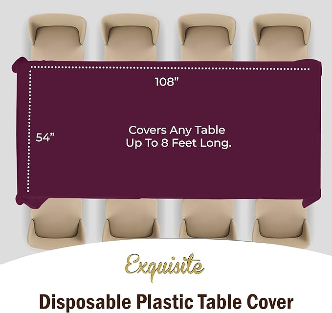 Party Solids 6-Pack Premium Plastic Tablecloth 54in. x 108in. Rectangle Plastic Table Cover - Plum