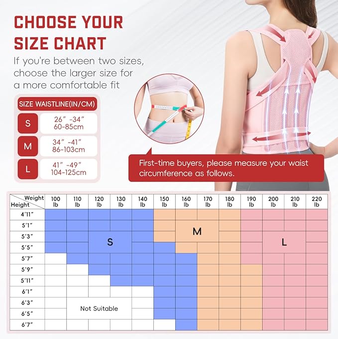 Back Brace Posture Corrector for Women & Men, Adjustable Shoulder Straightener with Full Back Support, Relief for Lower & Upper Back Pain, Hunchback & Scoliosis (Pink, Medium)