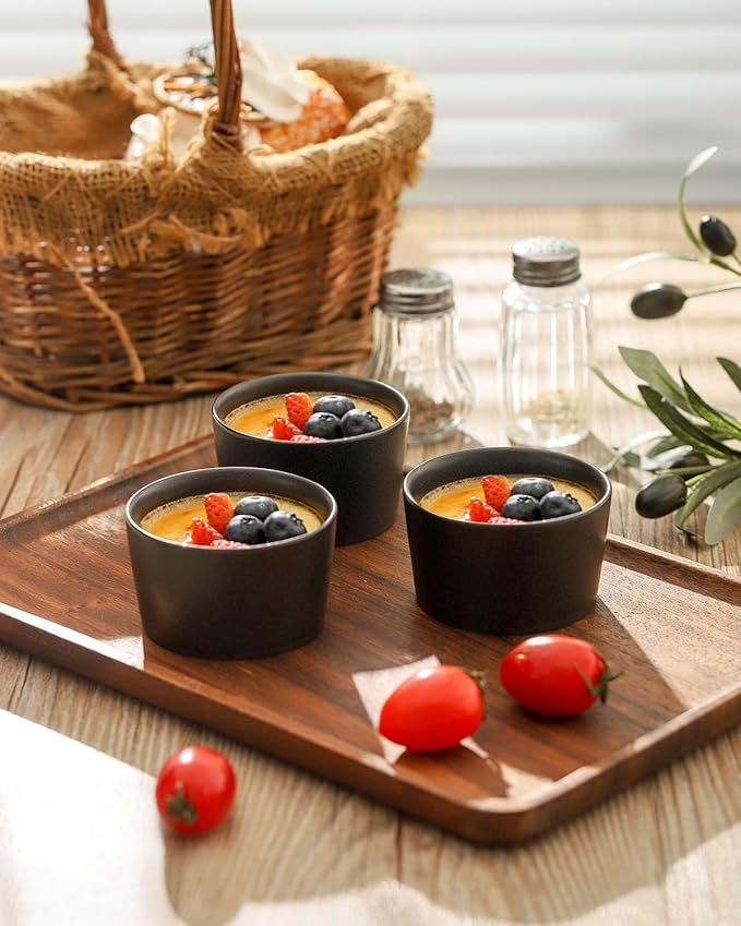 Tikooere Ramekins 2.5 oz,Oven Safe Small Ramekins for Creme Brulee,Souffle,Black Ramkeins for Baking,Ceramic Mini Ramkeins Set of 6,Custard cups for Kitchen,Matte Black