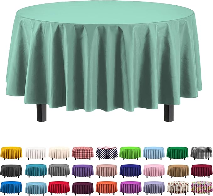 Party Solids 6-Pack Premium Plastic Tablecloth 84in. Round Plastic Table Cover - Mint