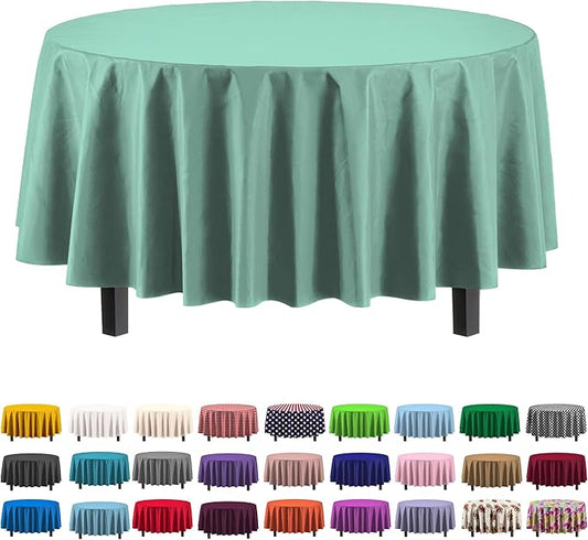 Party Solids 6-Pack Premium Plastic Tablecloth 84in. Round Plastic Table Cover - Mint