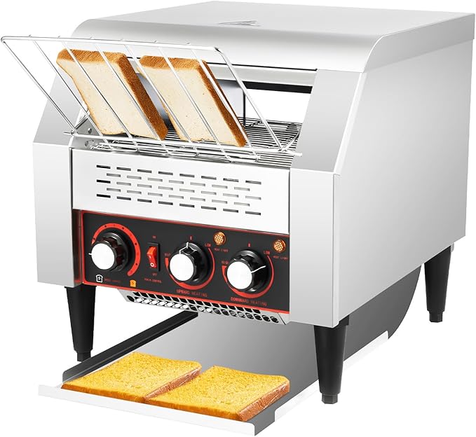 Heavy Duty Conveyor Toaster Oven Electric Bread Oven Industrial Toaster Commercial for Bun Bagel Bread Baked Food with 7 Speed and Front/Back Output Modes (300Slices/H)
