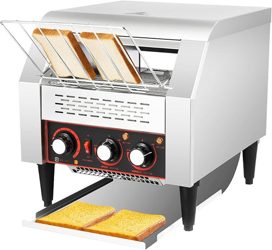 Heavy Duty Conveyor Toaster Oven Electric Bread Oven Industrial Toaster Commercial for Bun Bagel Bread Baked Food with 7 Speed and Front/Back Output Modes (300Slices/H)
