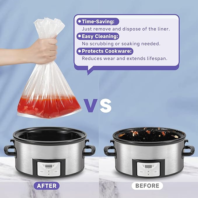 Slow Cooker Liners 3-8 Quart, Cooking Bags Large Size 13"x 21", Slow Cooker Bags Disposable Oval Large For Crock Pot (50)