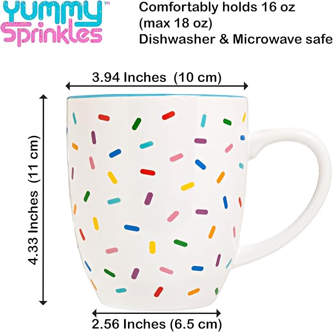 Denim Blue Cute Coffee Mug with Rainbow Sprinkles | Birthday Cake Coffee Cup Gift | Large White Ceramic Cup | Ice cream and Dunkin Donuts Coffee Mugs