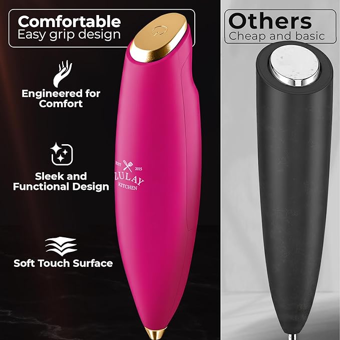 Zulay Kitchen Patented Tornado Triple Whisk Milk Frother with 4 Duracell Batteries ??Handheld Foam Maker for Coffee, Lattes, Matcha & Hot Chocolate ??Rich, Creamy Froth in Seconds