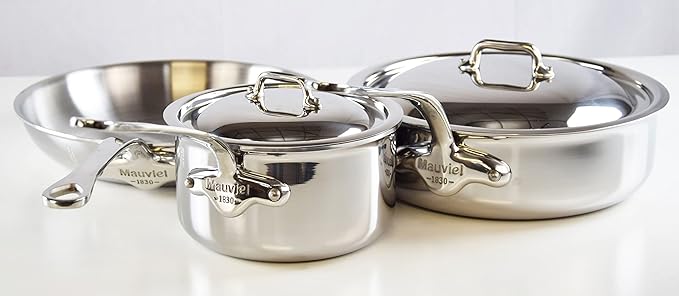 Mauviel M'Cook 5-Ply Polished Stainless Steel 5-Piece Cookware Set With Cast Stainless Steel Handles, Made In France