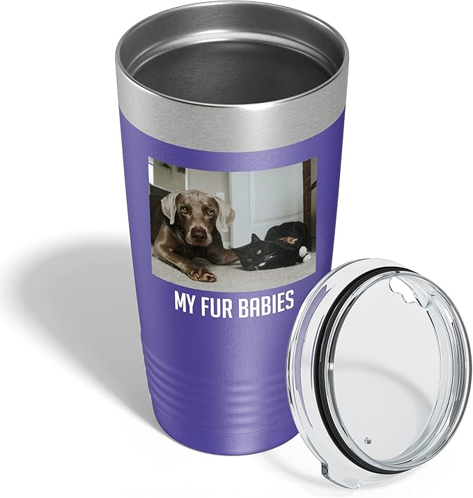 Personalized 20oz (17 Colors) Photo Picture Printed Insulated Stainless Steel Powder Coated Tumbler with Lid ??Customized Mother's Day Gift Gift for Him Men, Custom Coach Gifts Team Mom Dad (Purple)
