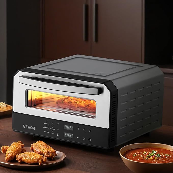 VEVOR Electric Pizza Oven, Smart Pizzas Maker Indoor with 5 Preset, 12-Inch Countertop Pizza Cooker w/Touch Srceen, 750??Max Temp, 2-Min Rapid Baking Oven Thin & Crispy, Neapolitan, Frozen, New York