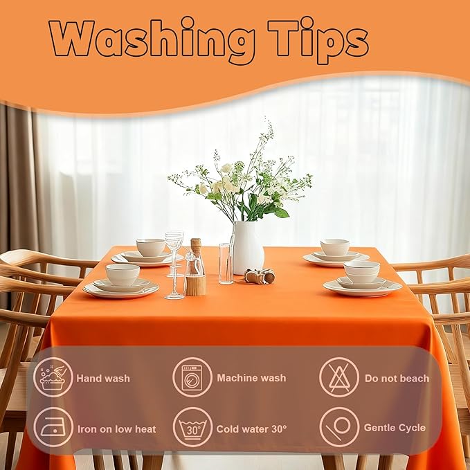 TWINPRET Rectangle Tablecloth 60 x 84 Inch, Orange Waterproof Washable Polyester Table Cloth - Stain & Oil Resistant Rectangular Table Cover for Banquet & Party (Fits 4 Foot Tables) [2 Pack]