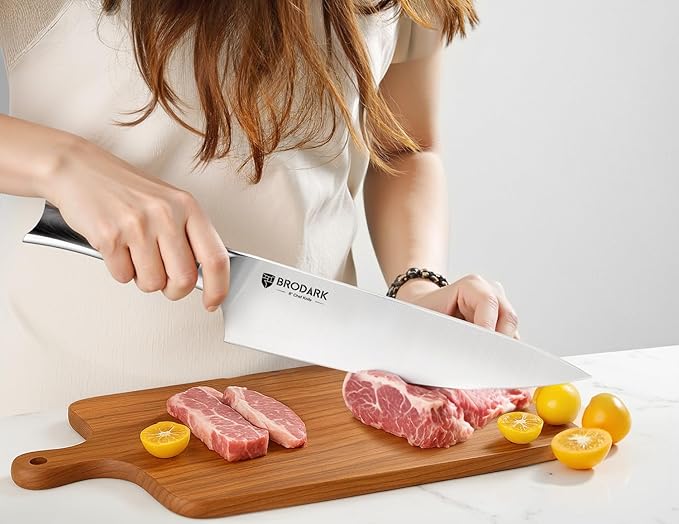 BRODARK Knife Set 15 PCS, Chef Knife Set with Block and Sharpener, High Carbon Stainless Steel Knife Block Set, Ergonomic Pakkawood Handle for Kitchen Cooking