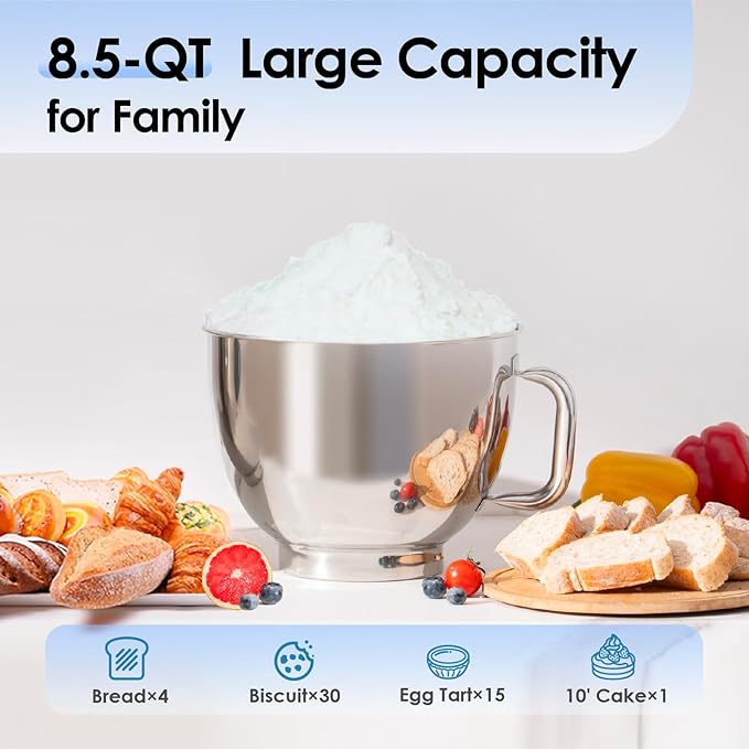 Kitchen in the box Stand Mixer - 8.5 Quart Electric Kitchen Standing Mixer 900 Watt for Heavy Bread Dough,Baking,Cake,Cream & Batters,Tilt Head Design (Cream White)
